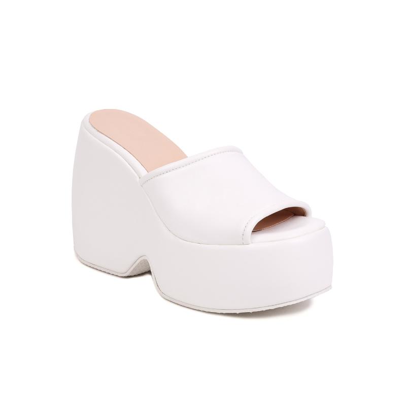 Platforms | White Pu Round Toe Platform Sandals  – Womens Platforms Platforms