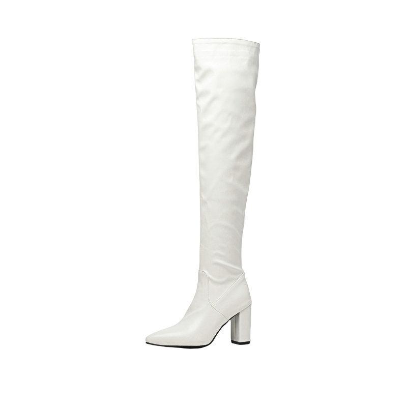 Platforms | White Wide Fit Pu Slight Platform High Block Heeled Knee Boots  – Womens Shoes Platforms