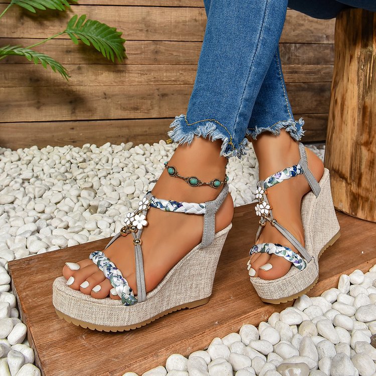 Sandals | Cream Sun Charm Rope Lace Up Heeled Espadrille Wedges  – Womens Sandals Cream