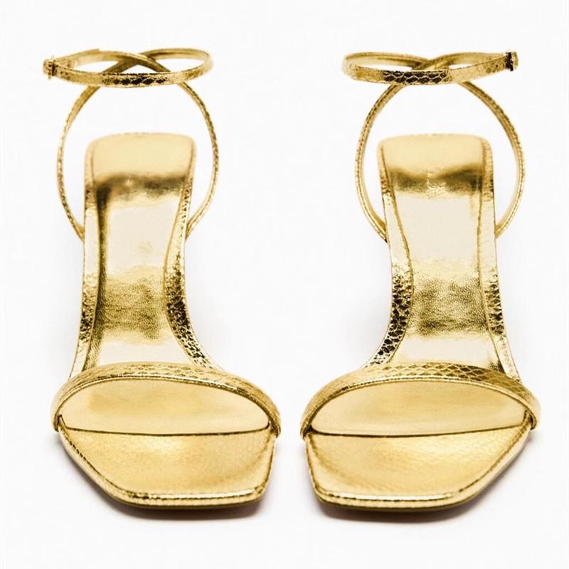 Sandals | Gold Wide Fit Pu Square Toe Quilted Low Block Heeled Sandals  – Womens Heels Gold