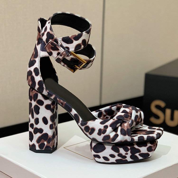 Sandals | Leopard Platform Intertwined Strap Block Heel Sandals  – Womens Heels Heels