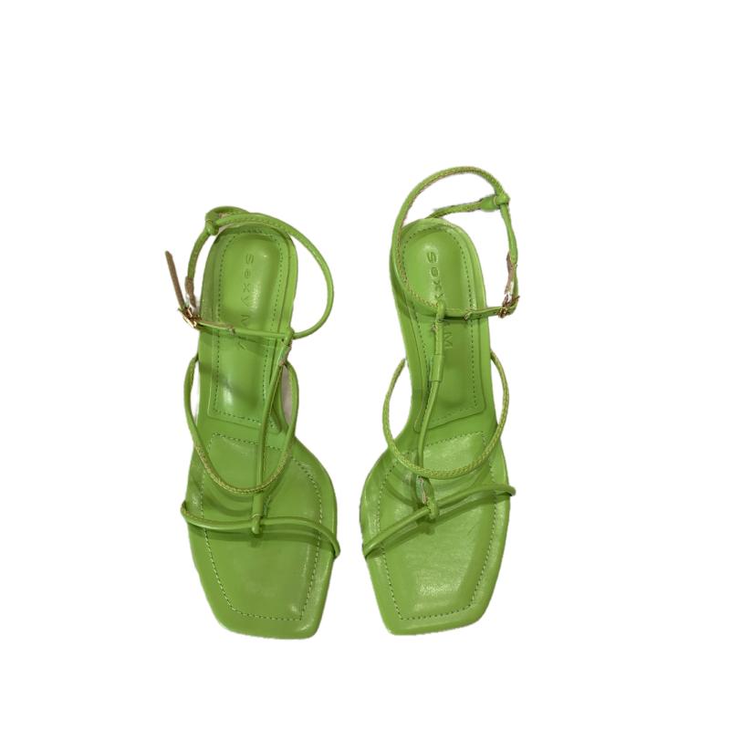 Sandals | Lime Patent Pu Padded Knot Asymmetric Strap Low Block Heeled Sandals  – Womens Heels Heels