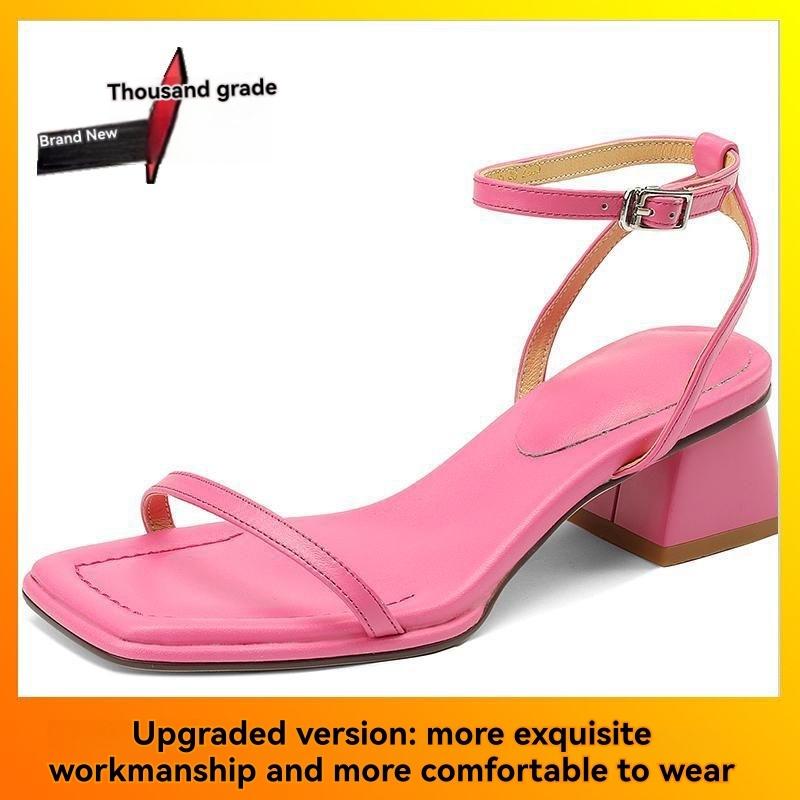 Sandals | Pink Pu Croc Square Toe Barely There Mid Heeled Sandals  – Womens Heels Heels