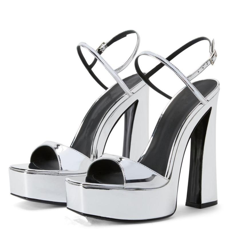 Sandals | Silver Pu Strap Detail Flare Platform Heeled Sandals  – Womens Heels Heels