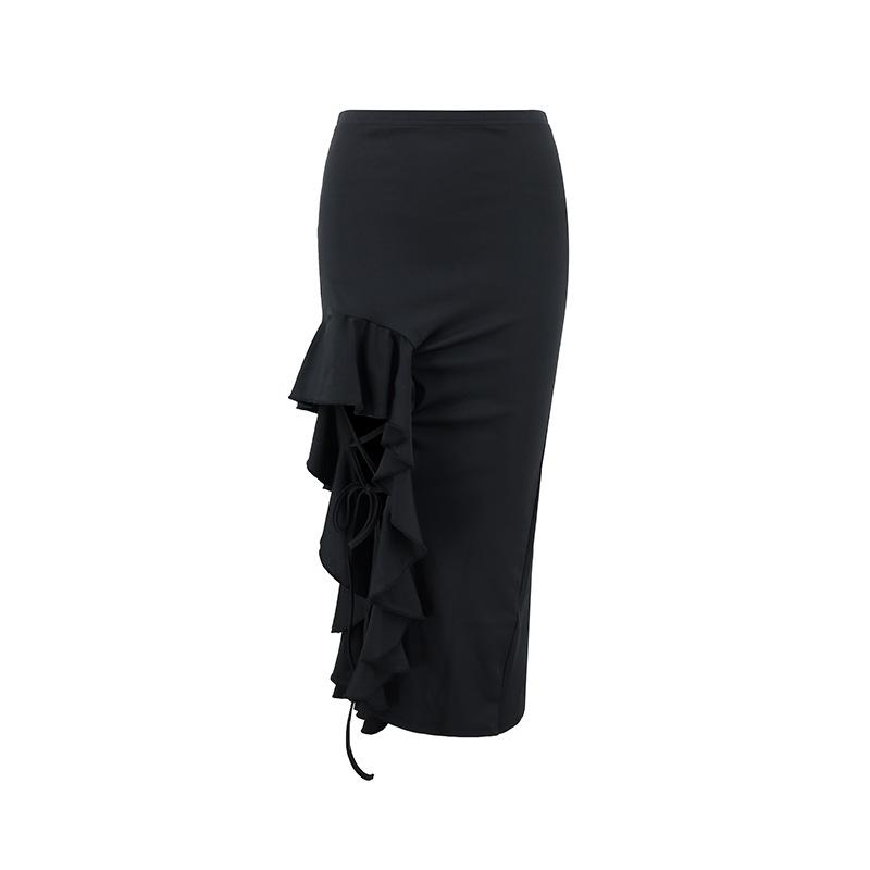 Skirts | Black Chiffon Ruffle Ruched Maxi Skirt  – Womens Clothing Black