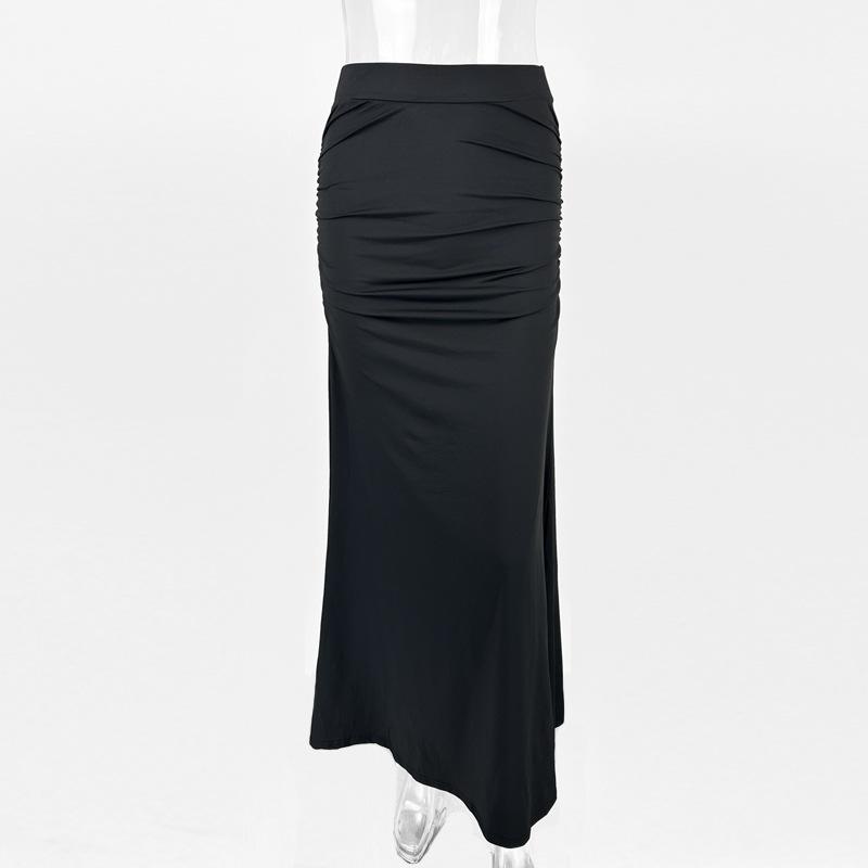 Skirts | Black Soft Touch Ruched Back Maxi Skirt  – Womens Clothing Black