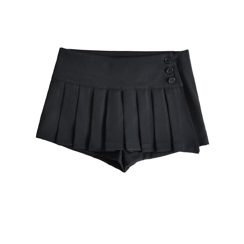 Skirts | Black Twill Button Detail Box Pleated Mini Skater Skirt  – Womens Clothing Black