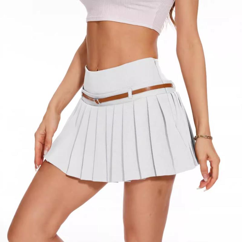 Skirts | White Stretch Woven Belt Detail Pleated Mini Skirt  – Womens Clothing Skirts