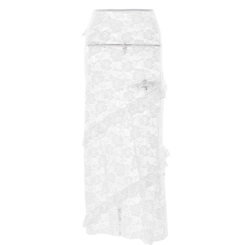 Skirts | White Textured Woven Low Rise Fishtail Maxi Skirt  – Womens Clothing Skirts