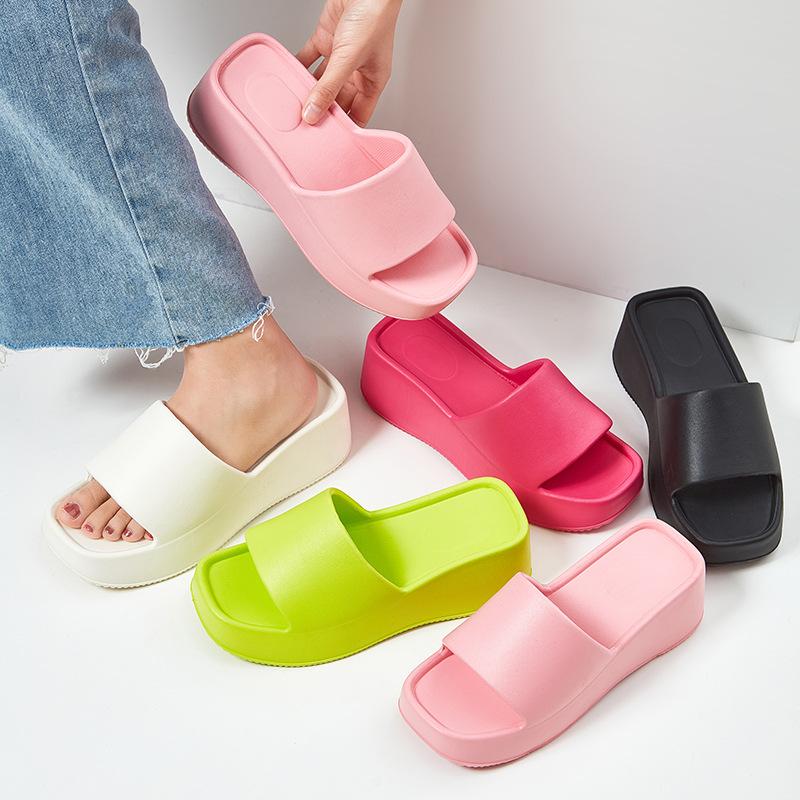 Sliders | White Round Toe Rubber Sole Platform Sliders  – Womens Platforms Platforms