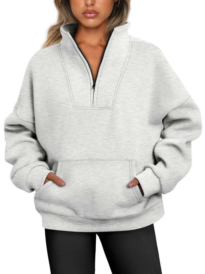 Tops | Ash Grey Half Zip Oversized Contrast Piping Sweatshirt  – Womens Clothing Ash Grey