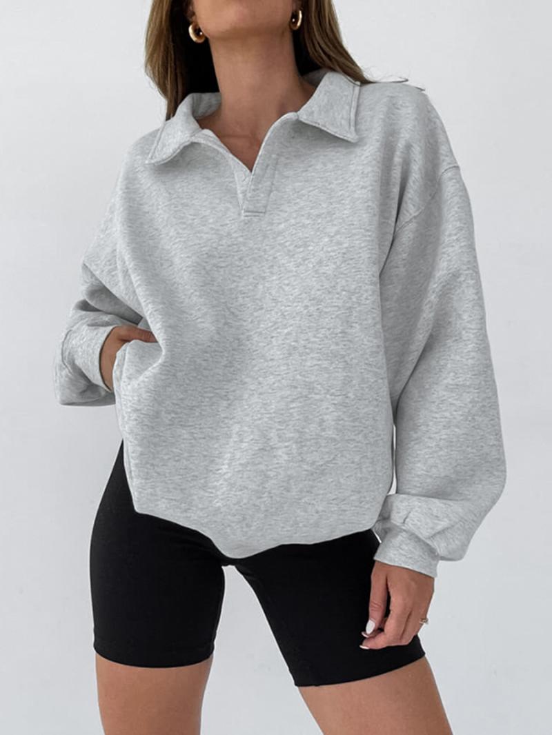 Tops | Ash Grey Premium Collared Oversized Sweatshirt  – Womens Clothing Ash Grey