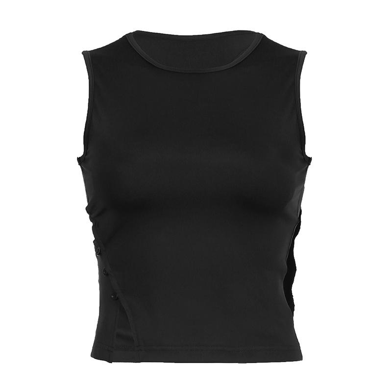 Tops | Black Contour Crew Neck Fitted Vest Top  – Womens Clothing Black