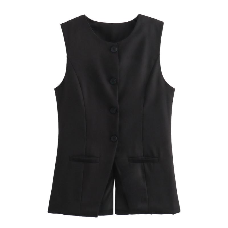 Tops | Black Longline Bengaline Waistcoat  – Womens Clothing Black