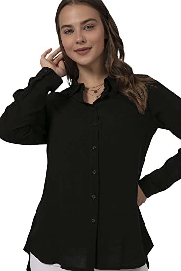 Tops | Black Plisse Button Front Oversized Shirt  – Womens Clothing Black