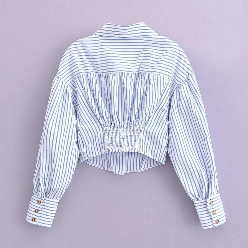 Tops | Blue Cropped Striped Shirt  – Womens Clothing Blue