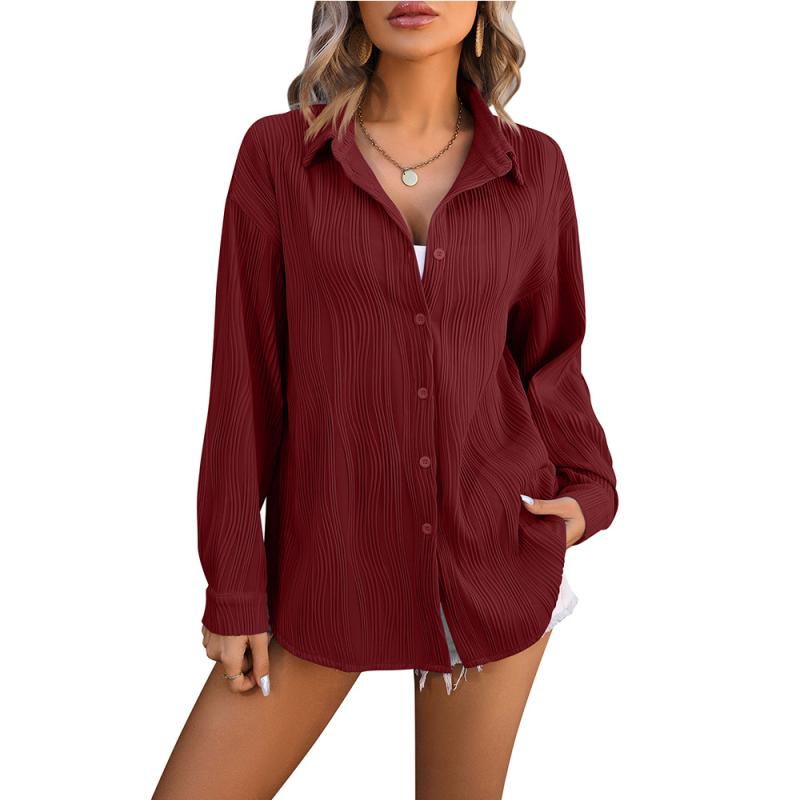 Tops | Chocolate Brown Plisse Button Front Oversized Shirt  – Womens Clothing Chocolate Brown