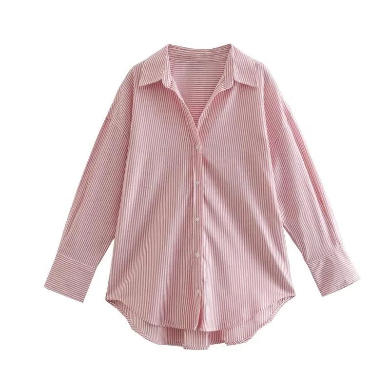 Tops | Pink Striped Oversized Cotton Shirt  – Womens Clothing Pink