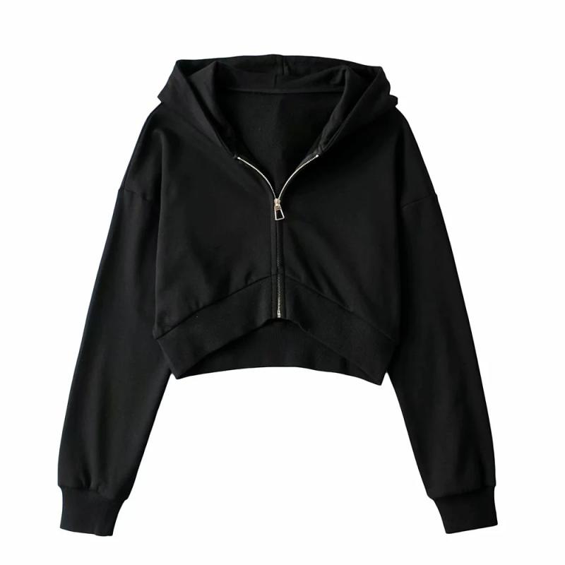 Tops | Shape Black Zip Front Long Sleeve Cropped Hoodie  – Womens Clothing Black