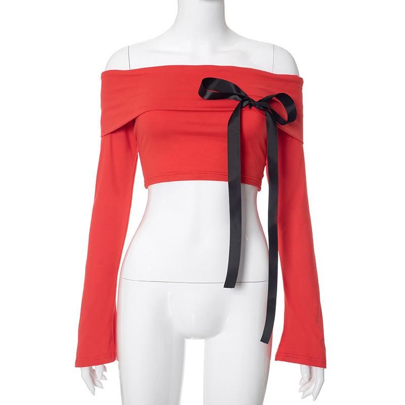 Tops | Shape Red Slinky Bardot Knot Side Crop Top  – Womens Clothing Co-Ords