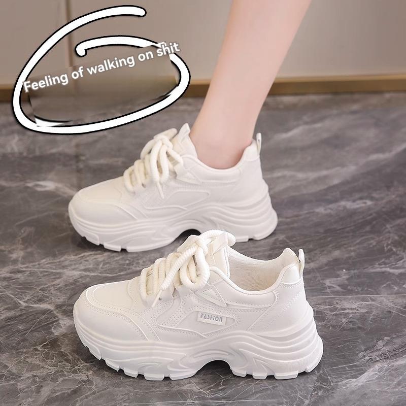 Trainers | White Lace Up Chunky Sole Trainers  – Womens Flats Flats