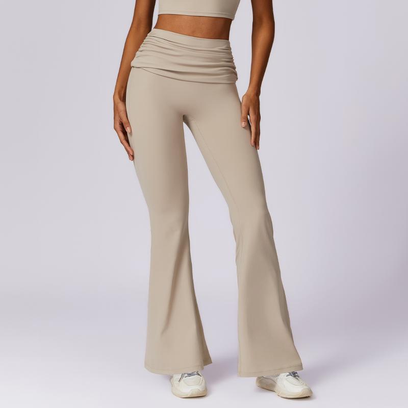 Trousers | Cream Soft Touch Fold Over Waist Flared Trousers  – Womens Clothing Cream