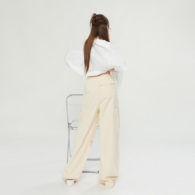 Trousers | Cream Wide Leg High Waisted Cargo Trousers  – Womens Clothing Cream