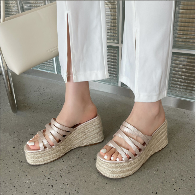 Wedges | Clear Triple Strap Raffia Wedges  – Womens Shoes Clear