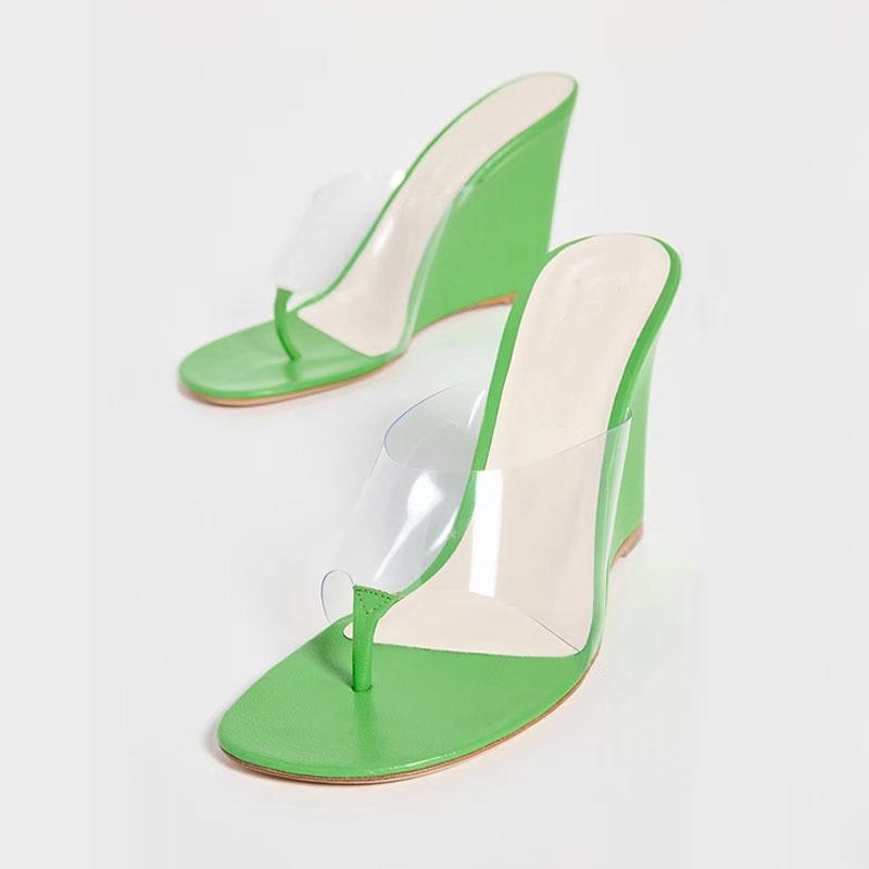 Wedges | Lime Pu Round Toe Perspex Strap Heeled Wedges  – Womens Shoes Lime