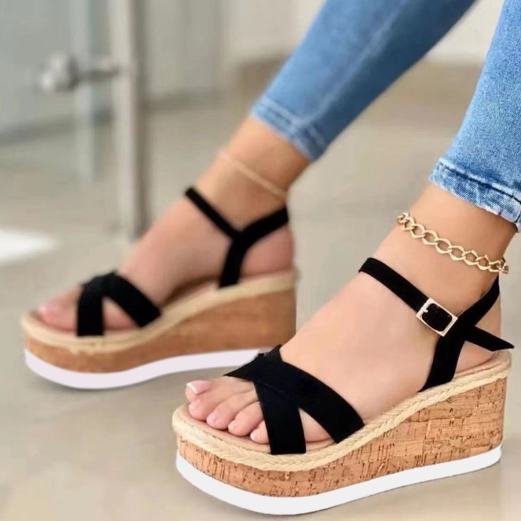 Wedges | Niella Black Espadrille Flatform Sandals  – Womens Chunky Sandals Black