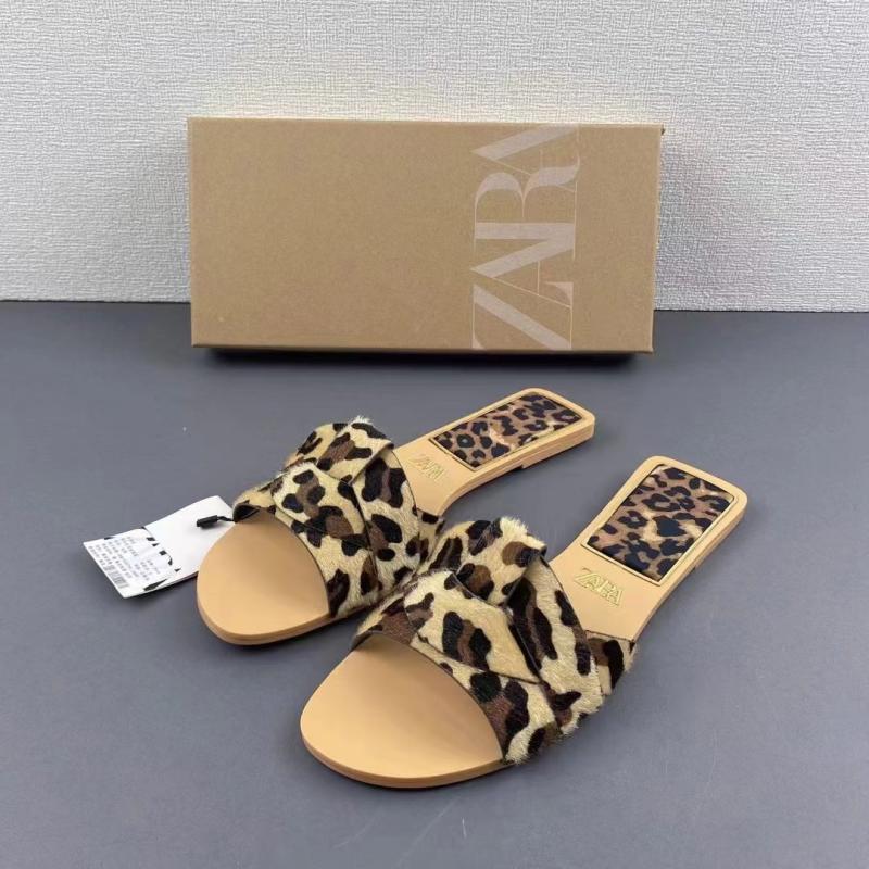 Wide Fit Shoes | Leopard Real Leather Wide Fit Flat Mule Sandals  – Womens Flats Flats