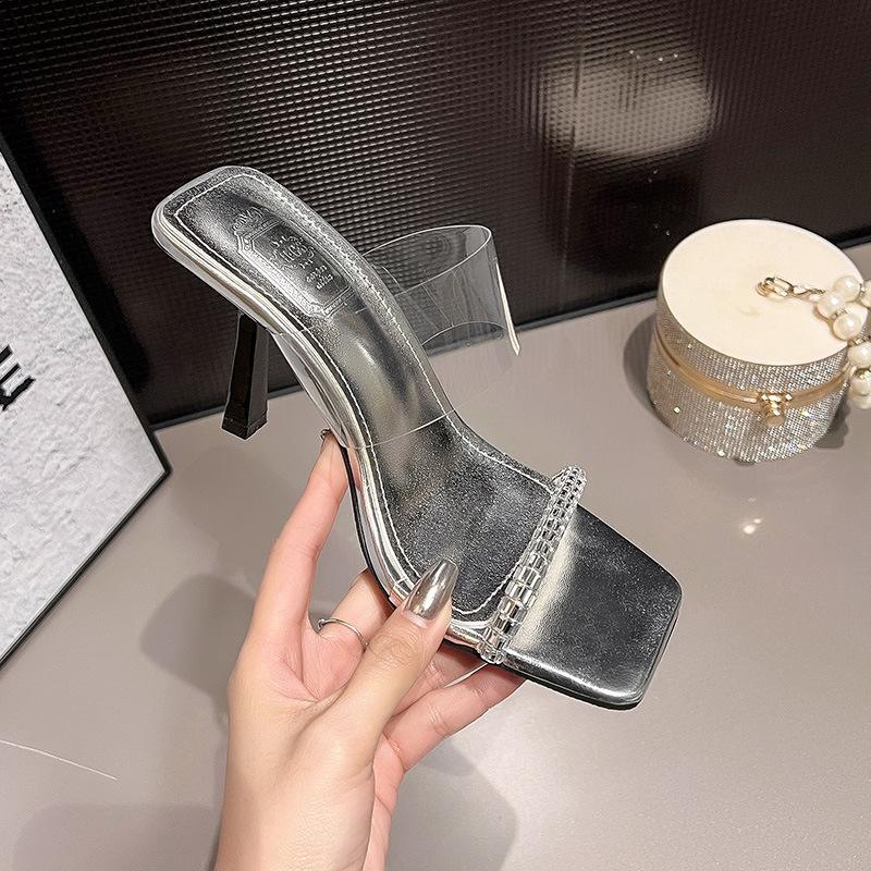 Wide Fit Shoes | Silver Wide Fit Metallic Square Toe Diamante Strap Heeled Sandals  – Womens Shoes Silver