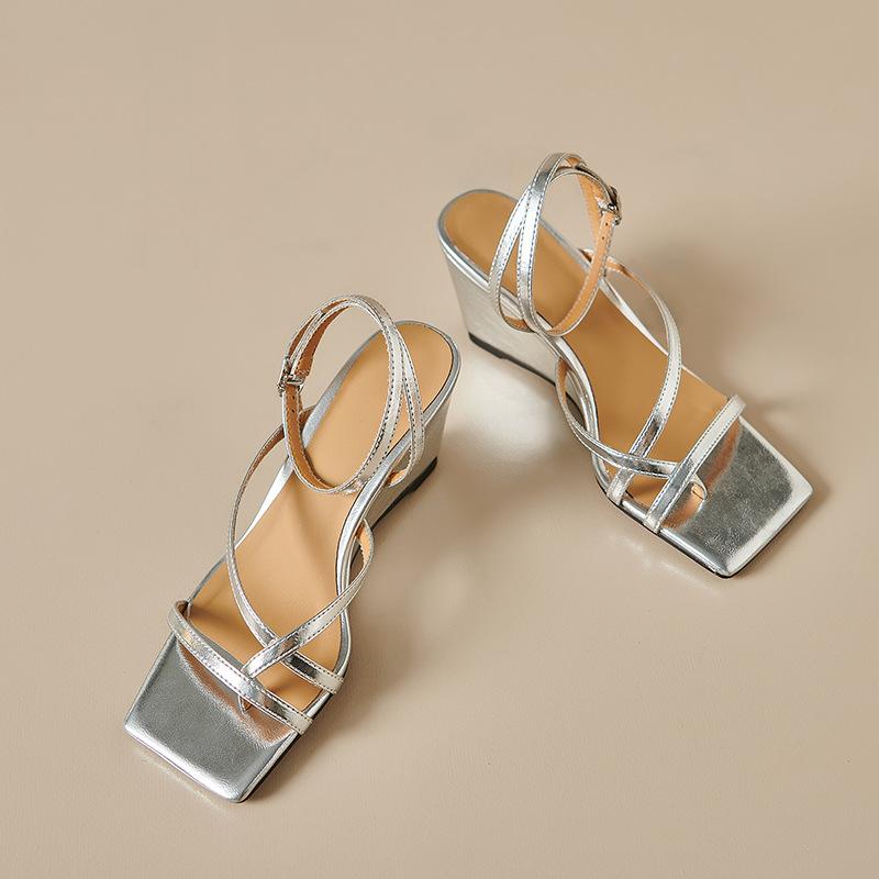 Wide Fit Shoes | Silver Wide Fit Pu Square Toe Strappy High Block Heeled Sandals  – Womens Shoes Silver