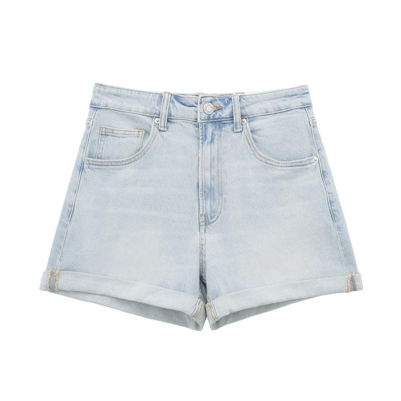 Shorts | Prettylittlething Light Blue Wash Turn Up Mom Denim Shorts  – Womens Clothing Light Blue Wash