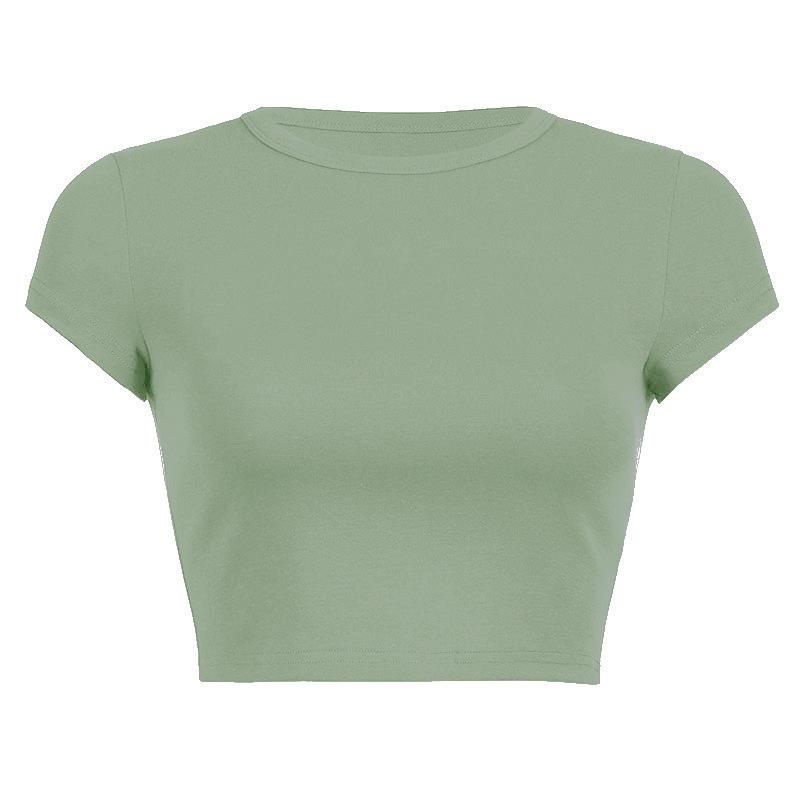 Loungewear | Sage Khaki Cotton Short Sleeve Crop Top  – Womens Clothing Loungewear